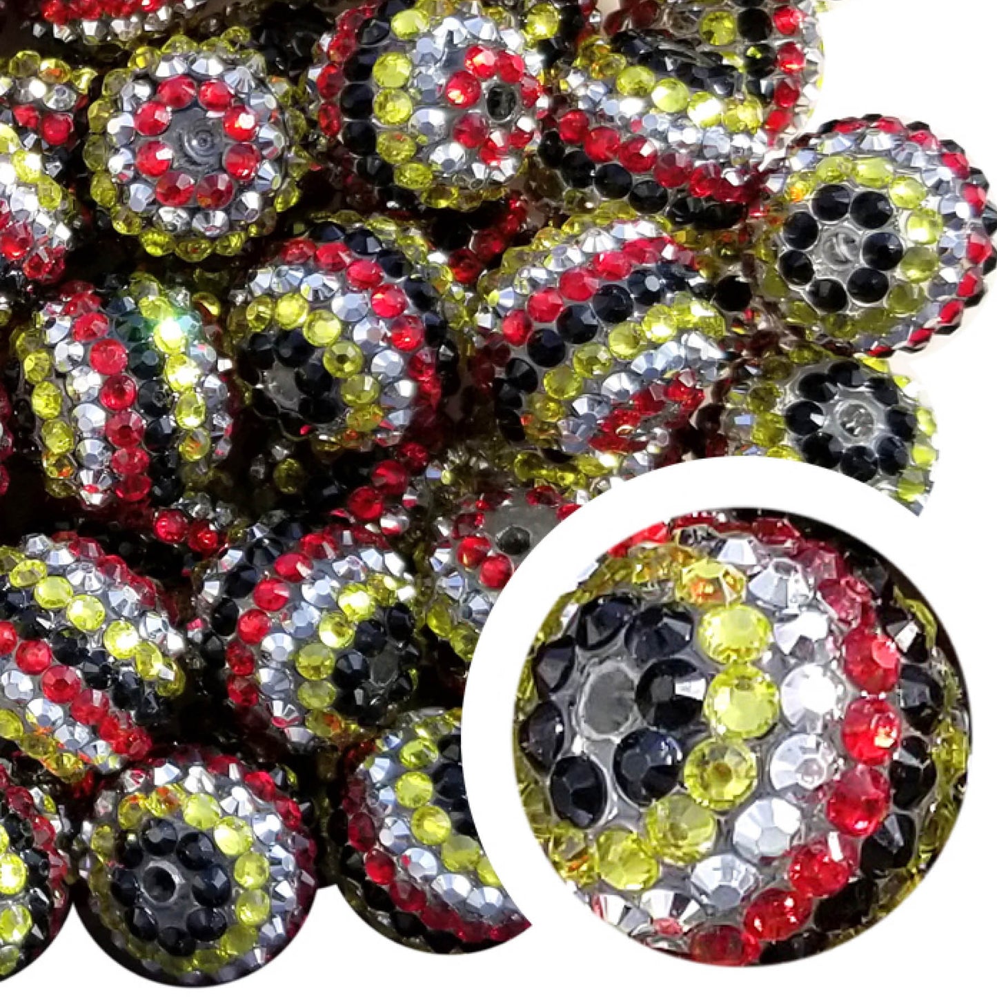 mickey striped rhinestone 20mm bubblegum beads