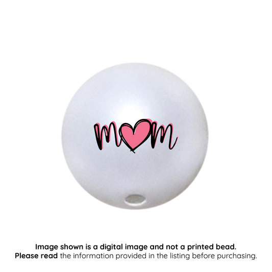 mom heart custom printed 20mm bubblegum beads