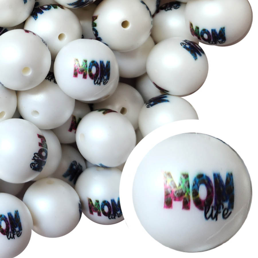mom life 20mm printed wholesale bubblegum beads