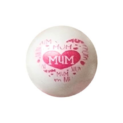 mum heart 20mm printed bubblegum beads