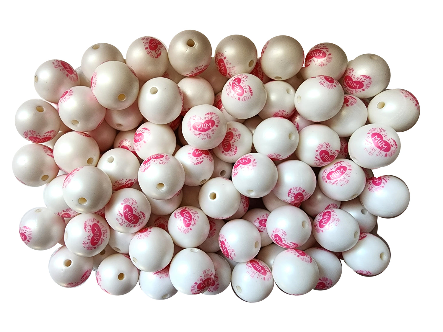 mum heart 20mm printed bubblegum beads