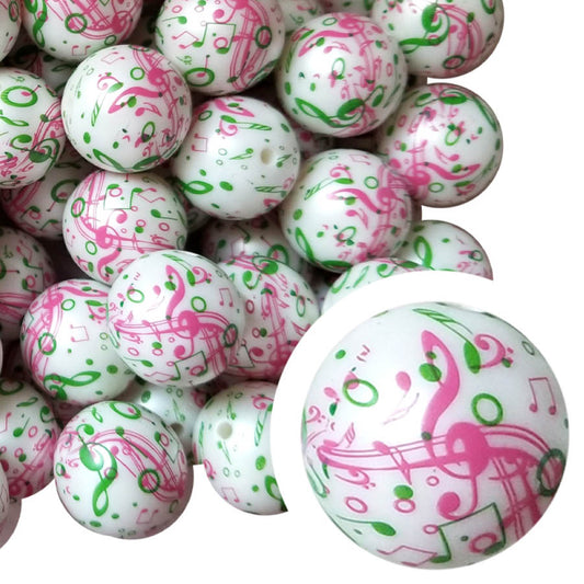 music notes 20mm printed bubblegum beads