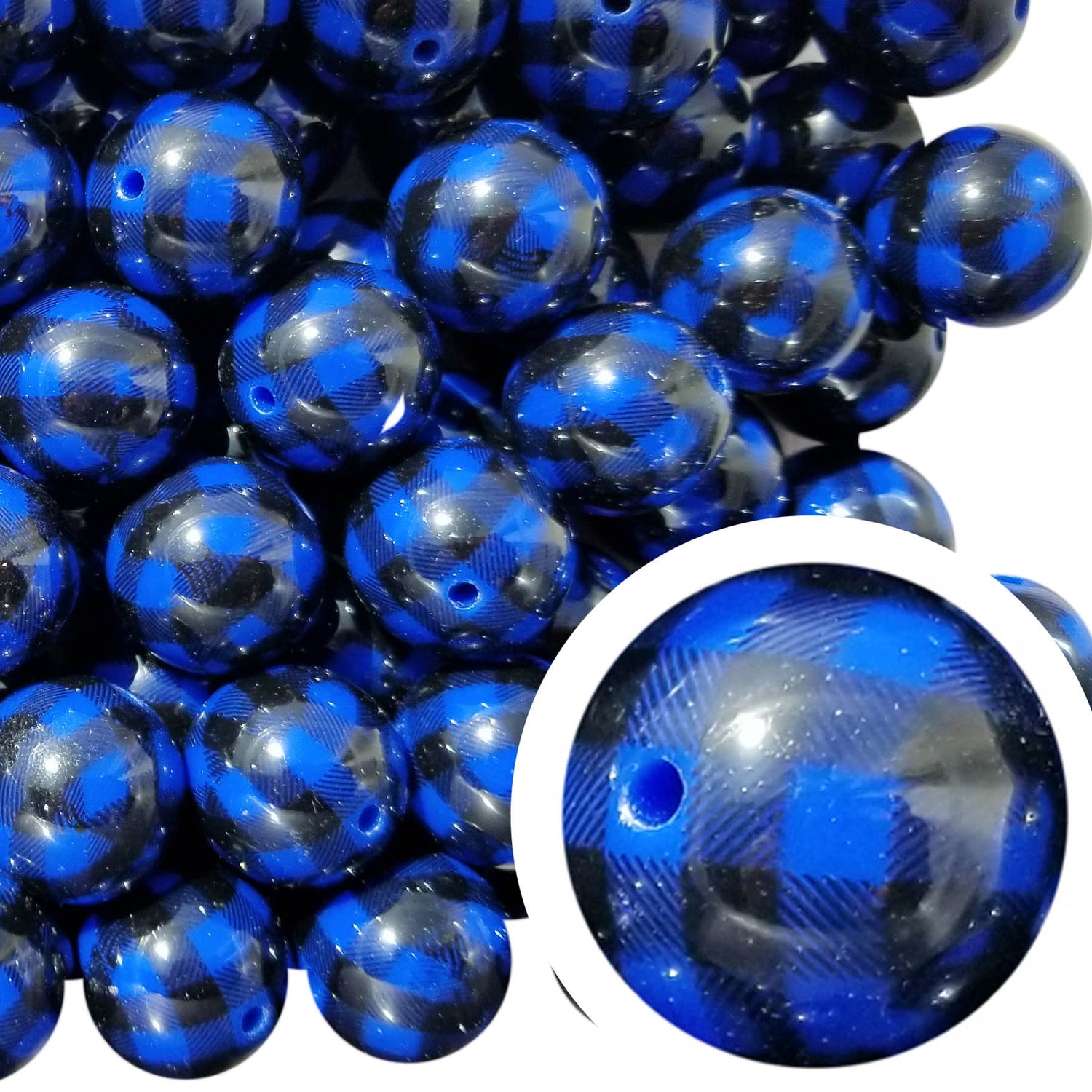 navy blue buffalo check plaid 20mm printed bubblegum beads