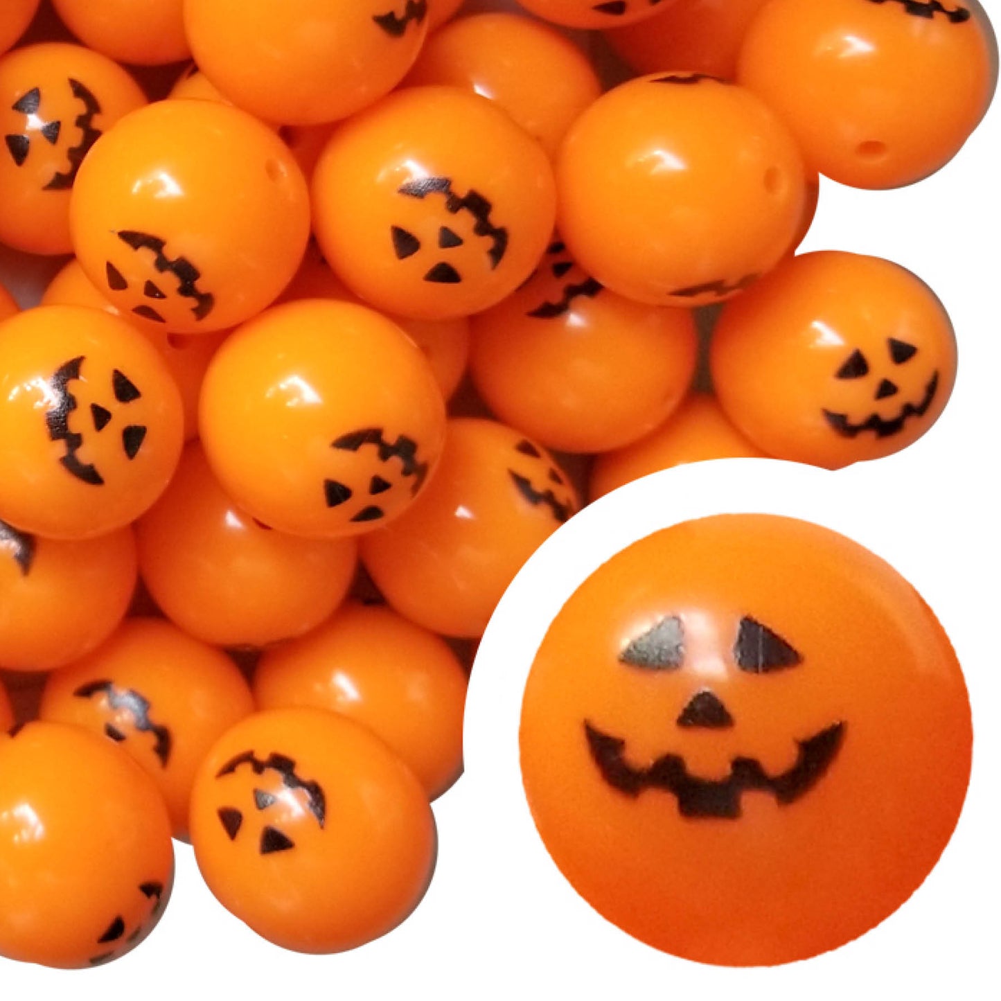 opaque orange pumpkin 20mm printed bubblegum beads