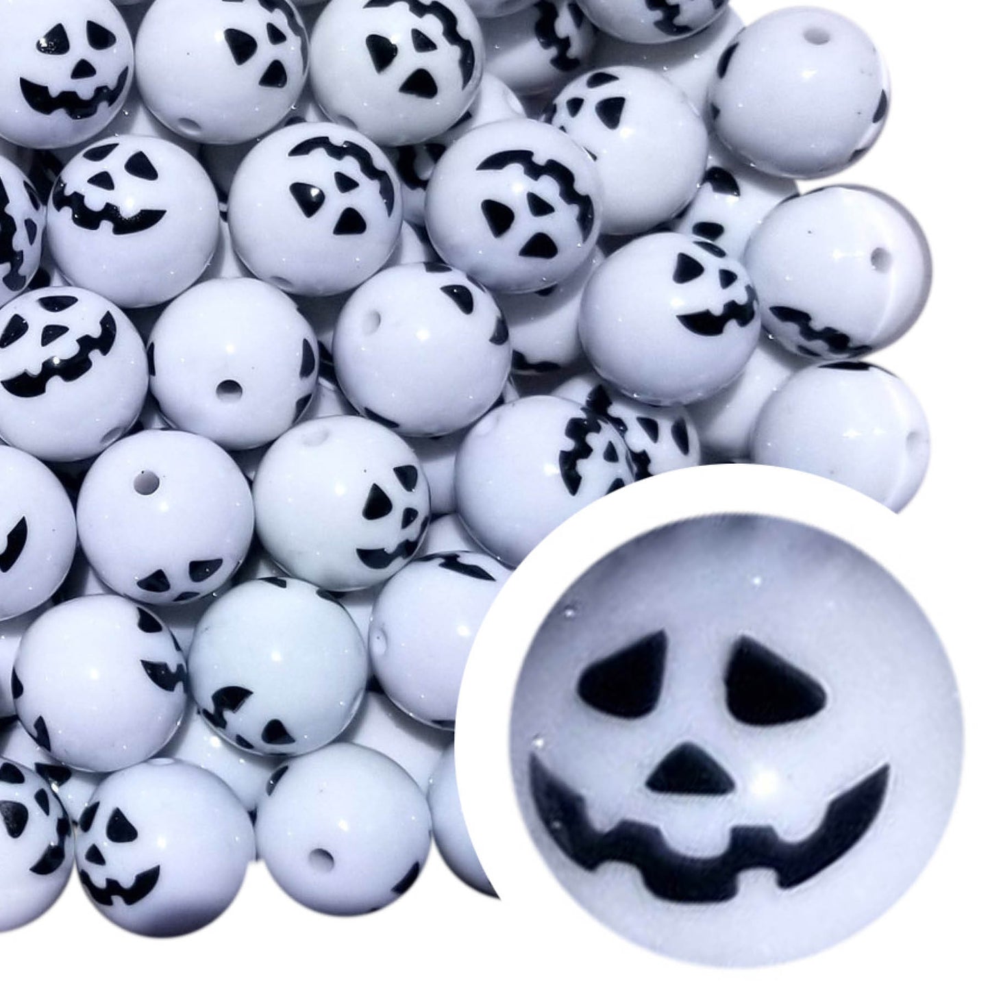 opaque white ghost pumpkin 20mm printed bubblegum beads