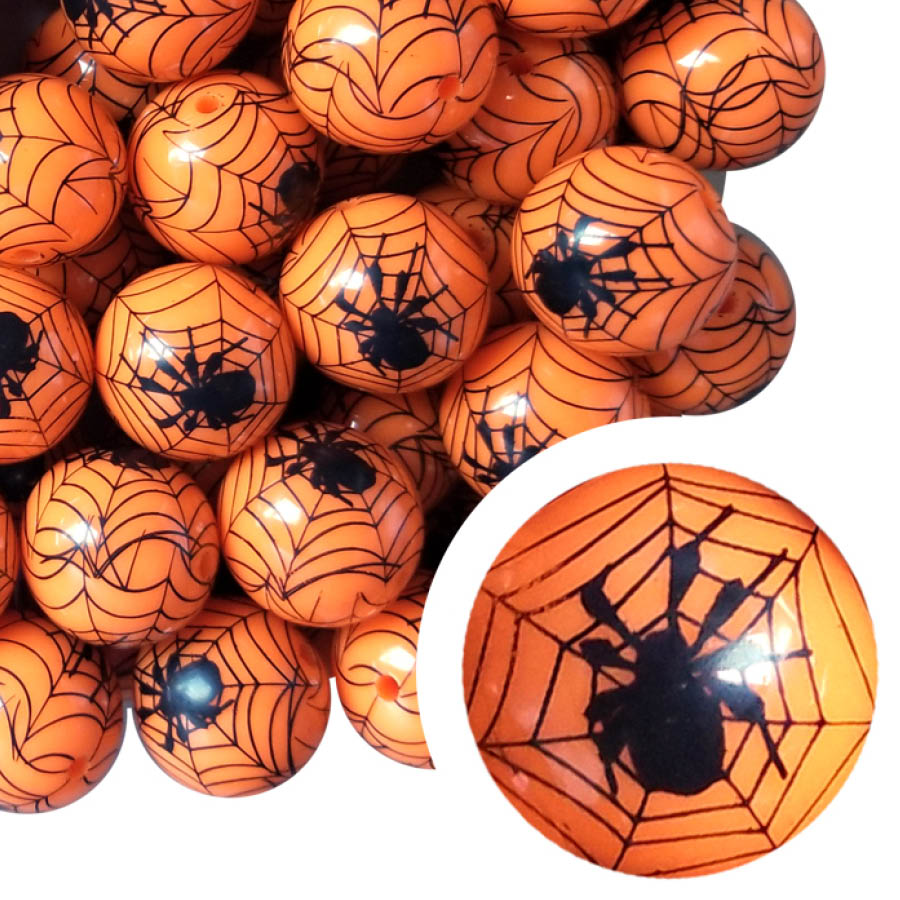orange spider web 20mm printed bubblegum beads