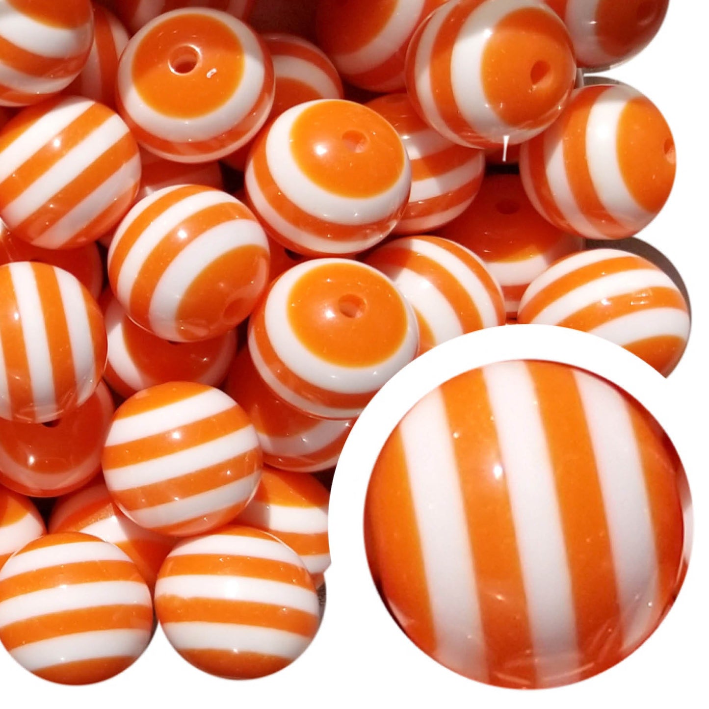 orange striped 20mm bubblegum beads