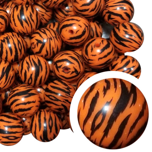 orange tiger print 20mm printed bubblegum beads