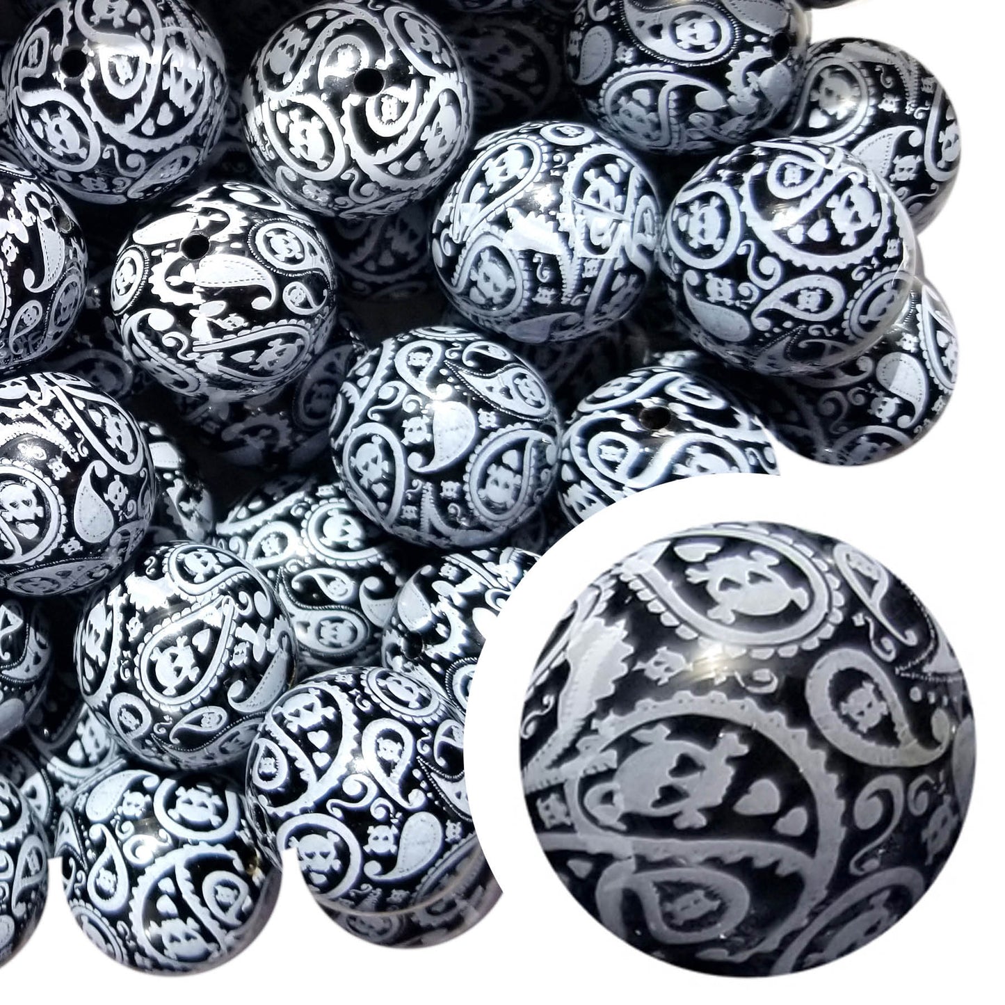 paisley skulls 20mm printed bubblegum beads