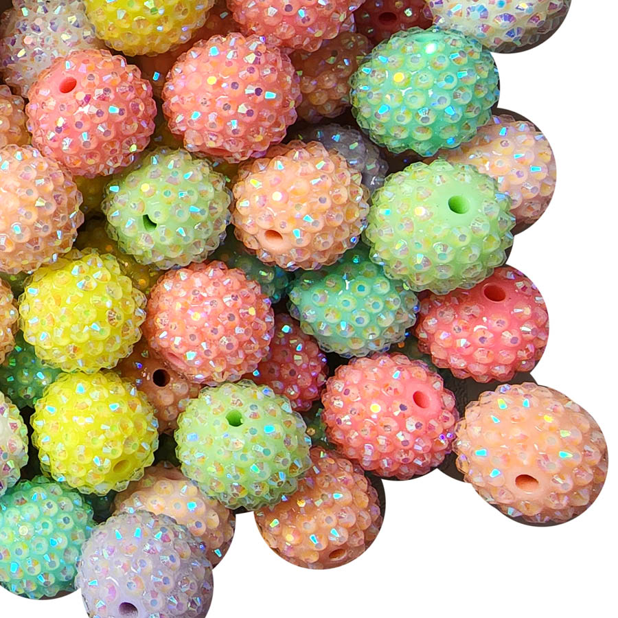 pastel rainbow rhinestone 20mm bubblegum beads