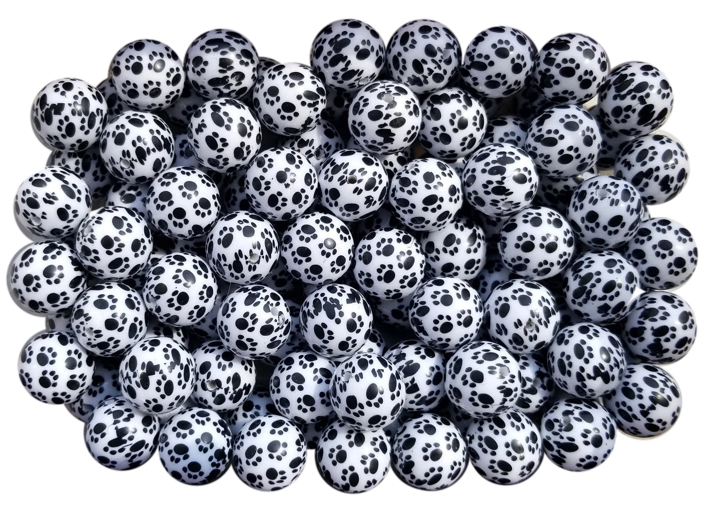 paw prints 20mm printed bubblegum beads