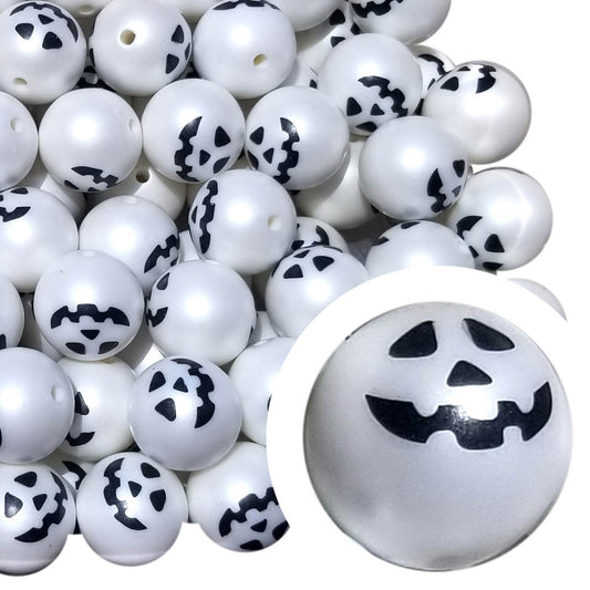 pearl white ghost pumpkin 20mm printed bubblegum beads