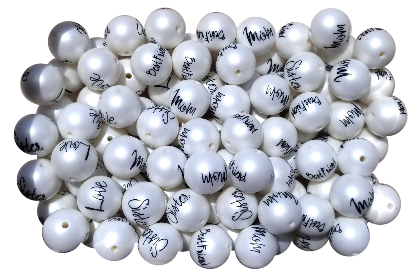 pearl white family words 20mm printed bubblegum beads