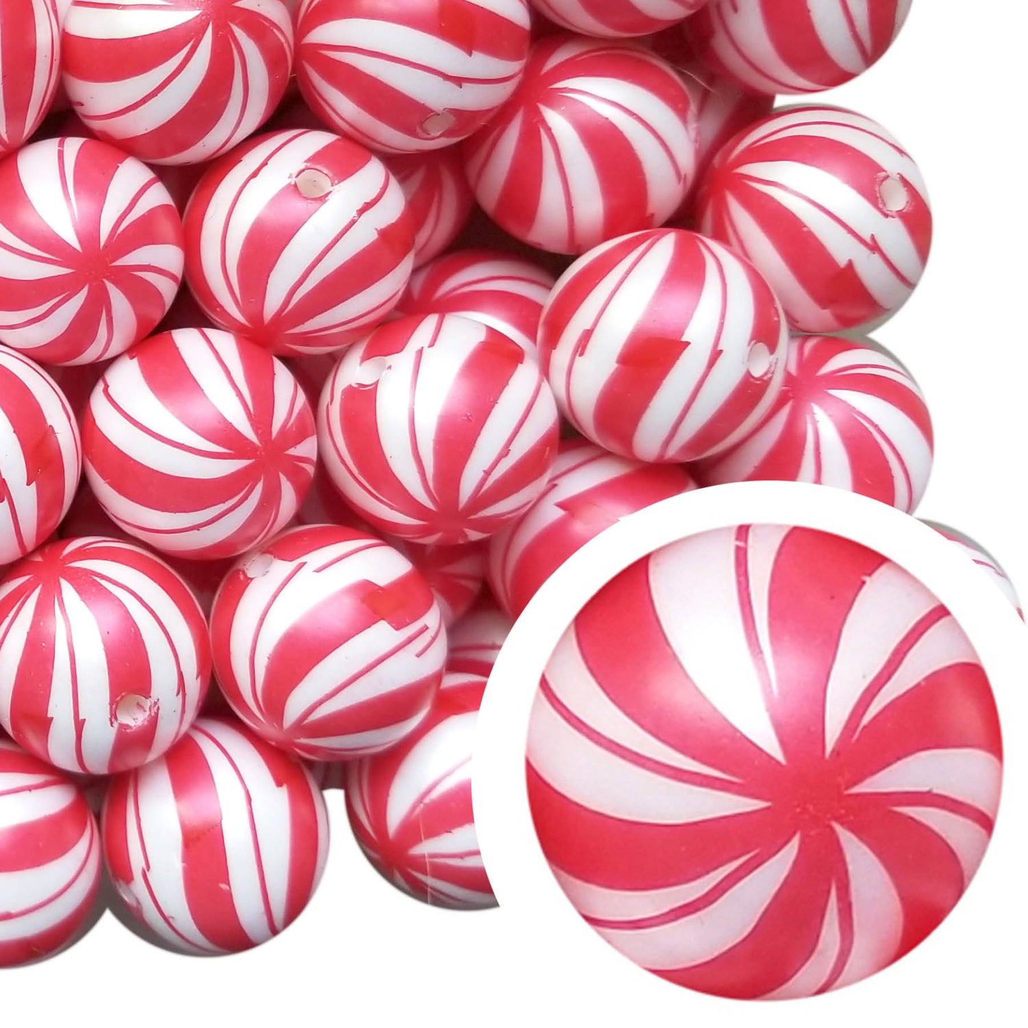 peppermint swirls 20mm printed bubblegum beads