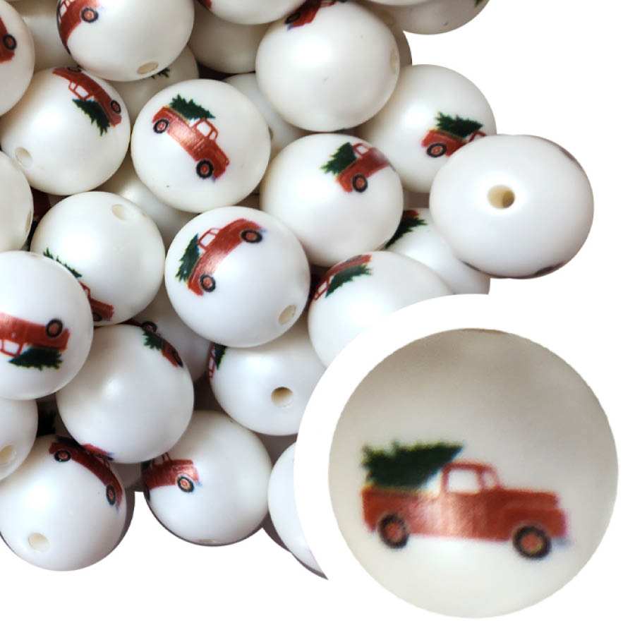 truck with christmas tree 20mm printed bubblegum beads