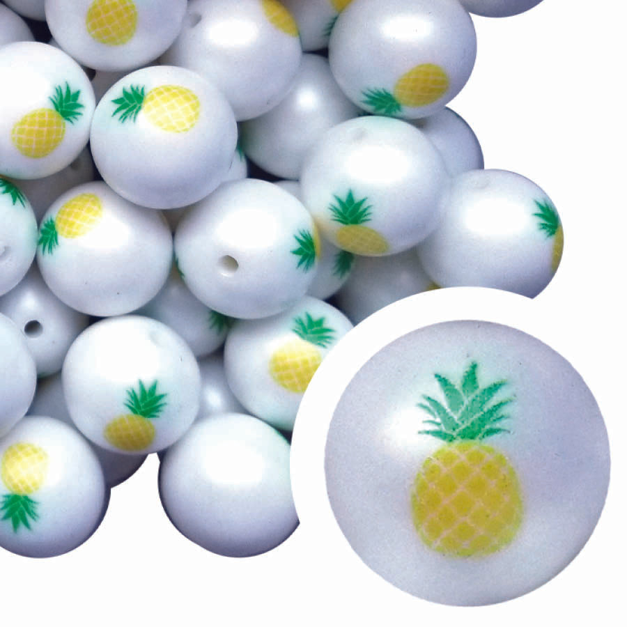 pineapple 20mm printed bubblegum beads