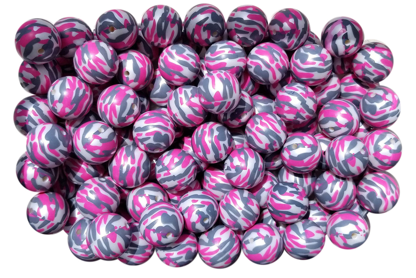 pink camo 20mm printed bubblegum beads