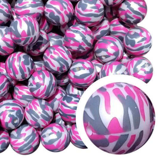 pink camo 20mm printed bubblegum beads