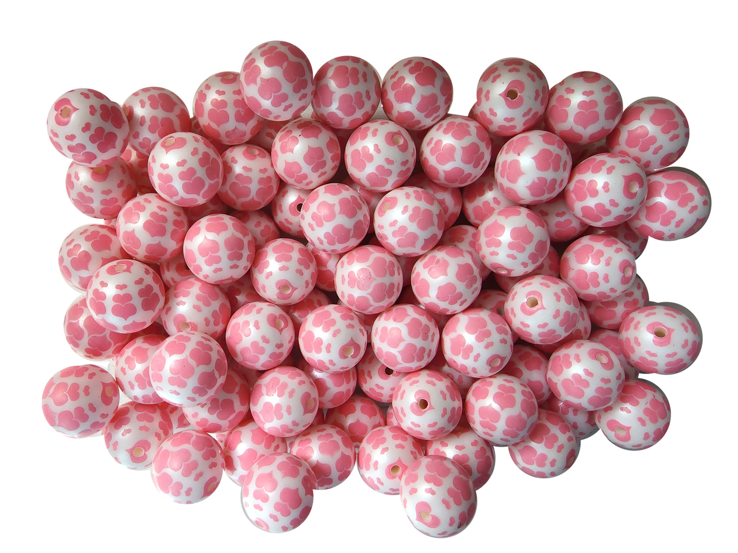 pink cascading hearts 20mm printed bubblegum beads