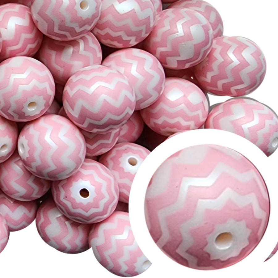 pink chevron 20mm bubblegum beads