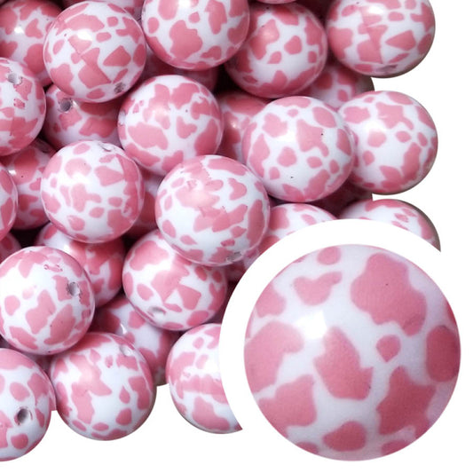 pink cow 20mm printed bubblegum beads