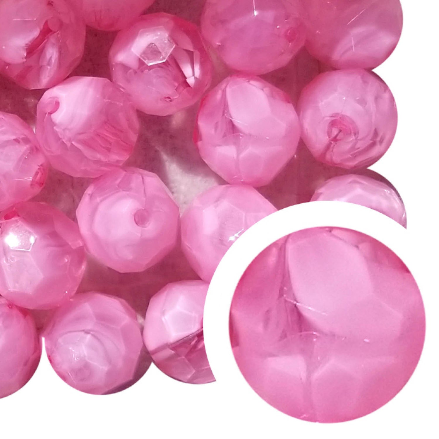 pink faceted smoke 20mm bubblegum beads