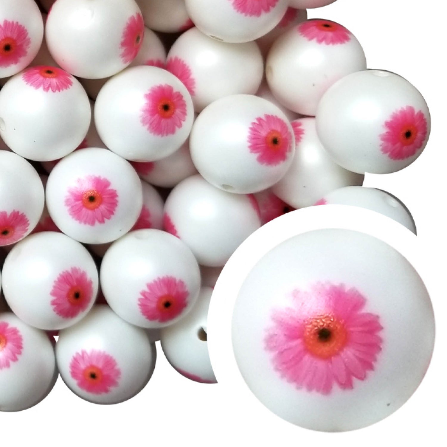 pink gerber daisy 20mm printed bubblegum beads