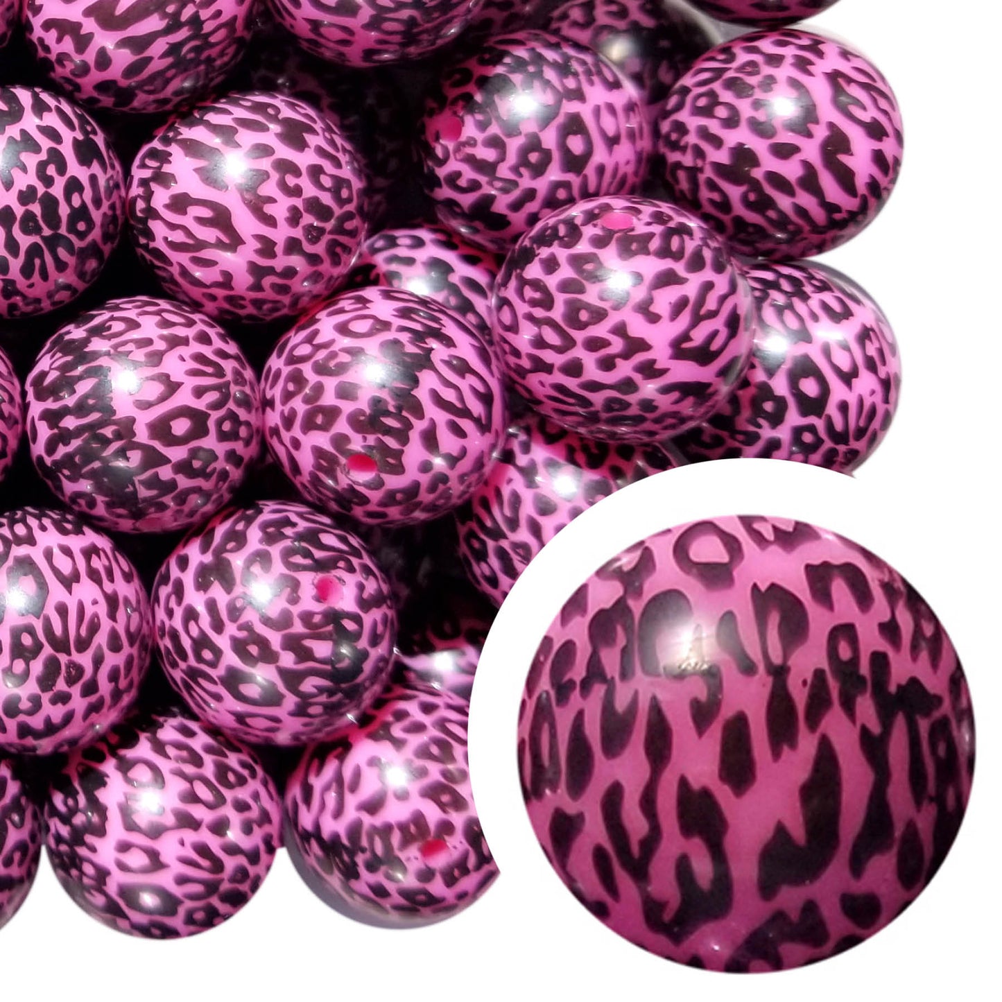 pink leopard print 20mm printed bubblegum beads