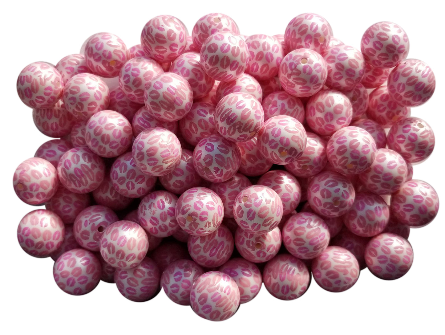 pink lips kisses 20mm printed bubblegum beads