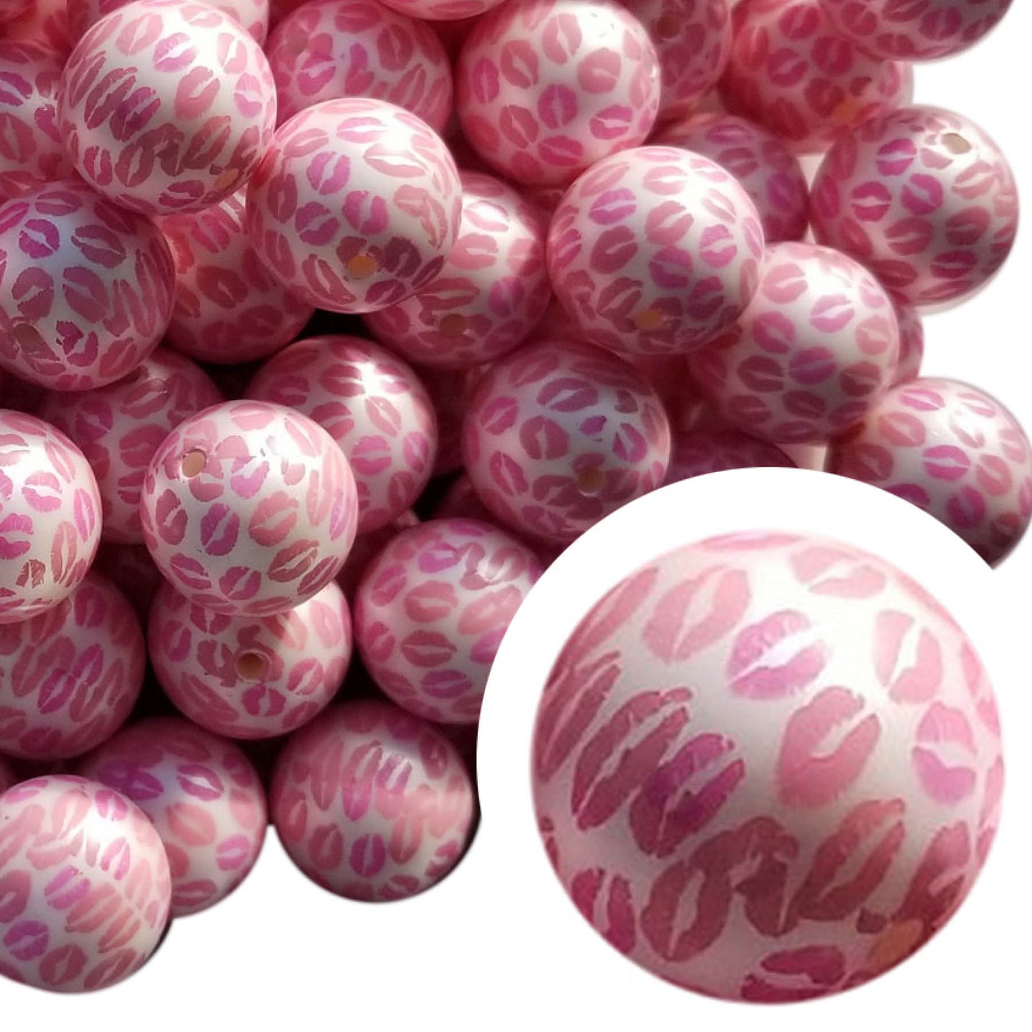 pink lips kisses 20mm printed bubblegum beads