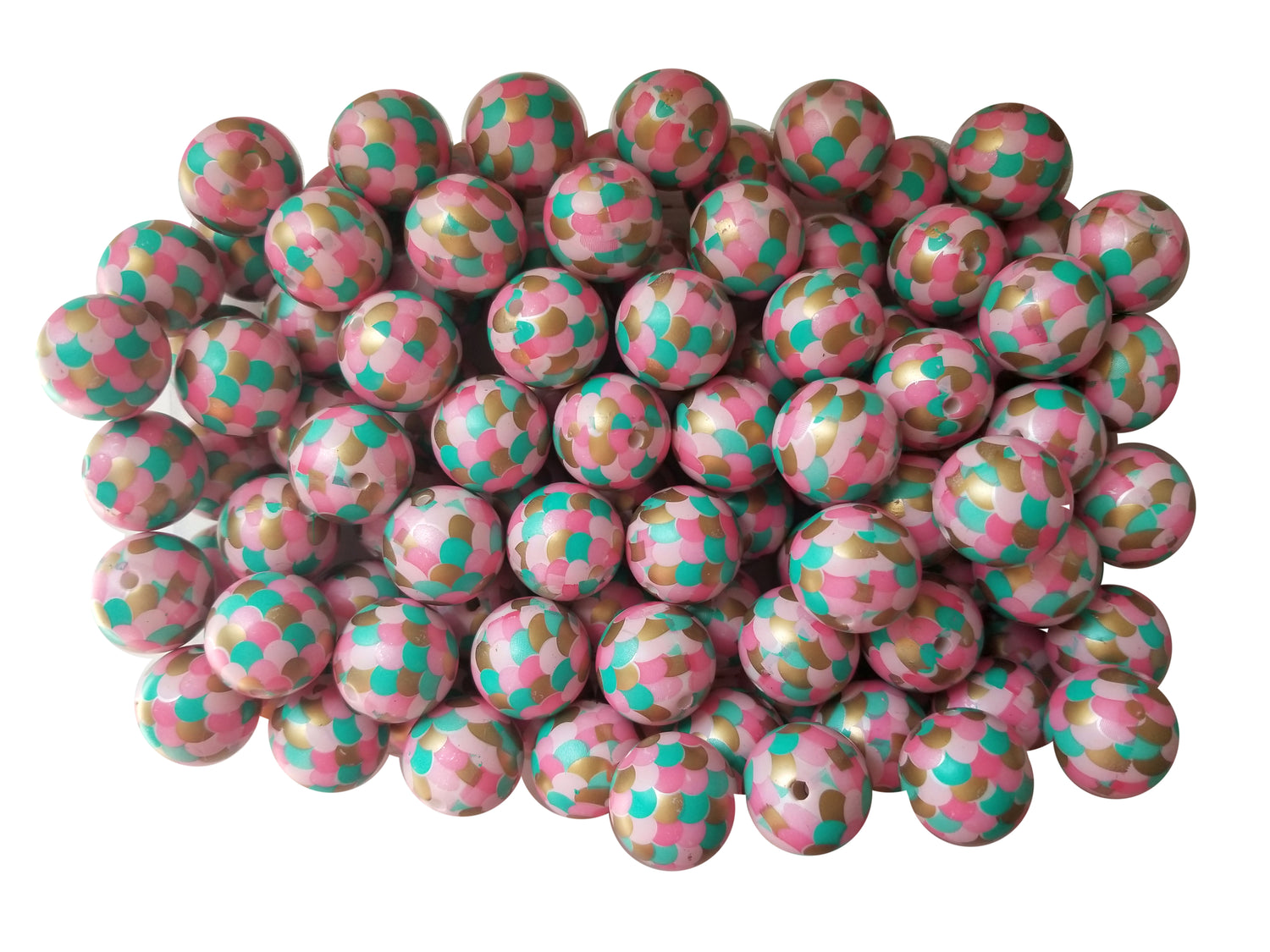 pink metallic mermaid scales 20mm printed bubblegum beads