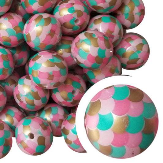 pink metallic mermaid scales 20mm printed bubblegum beads