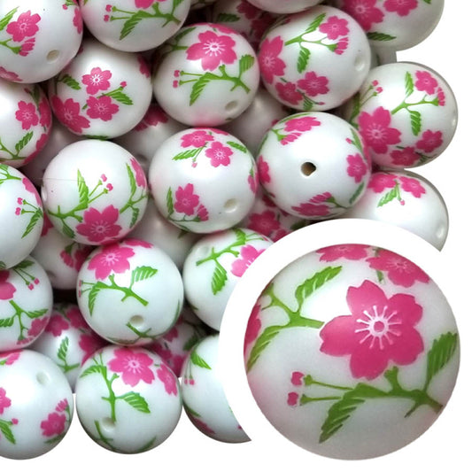 pink poppy 20mm printed bubblegum beads