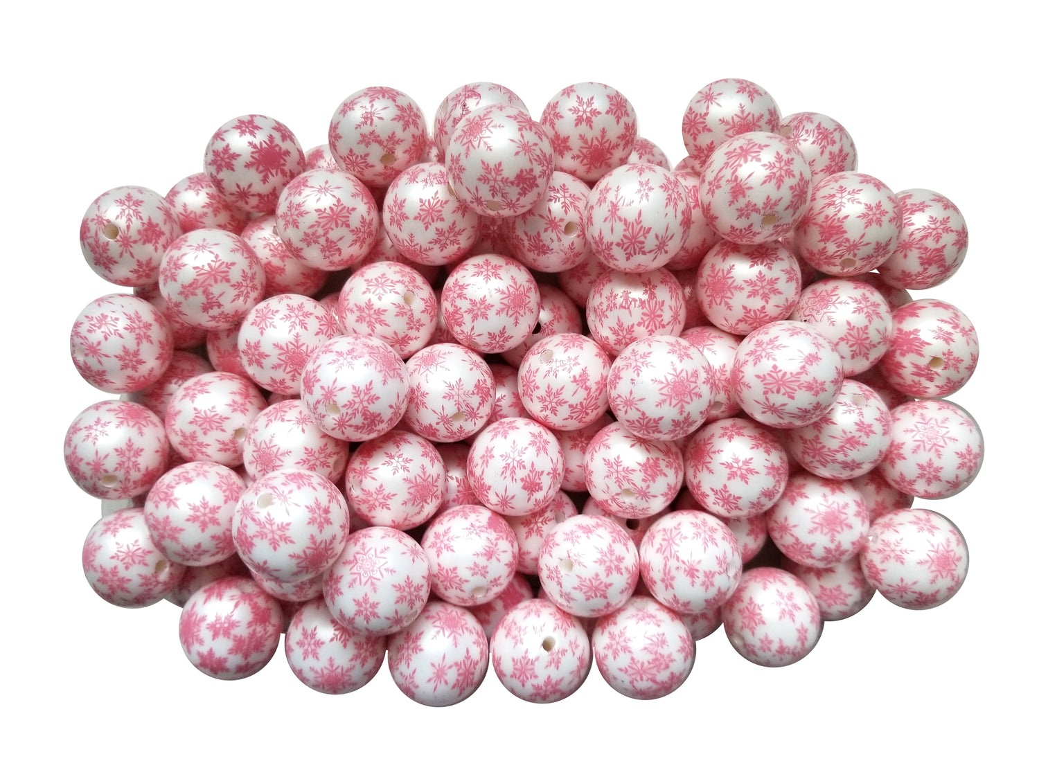 pink snowflakes 20mm printed bubblegum beads