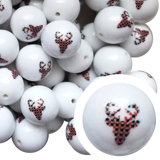 plaid buck head 20mm printed bubblegum beads