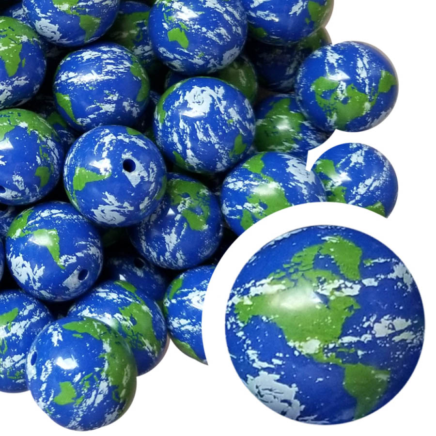 planet earth 20mm printed bubblegum beads