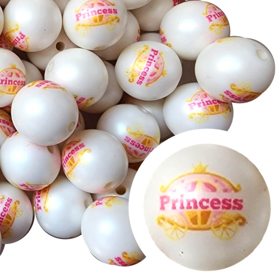 princess carriage 20mm printed bubblegum beads