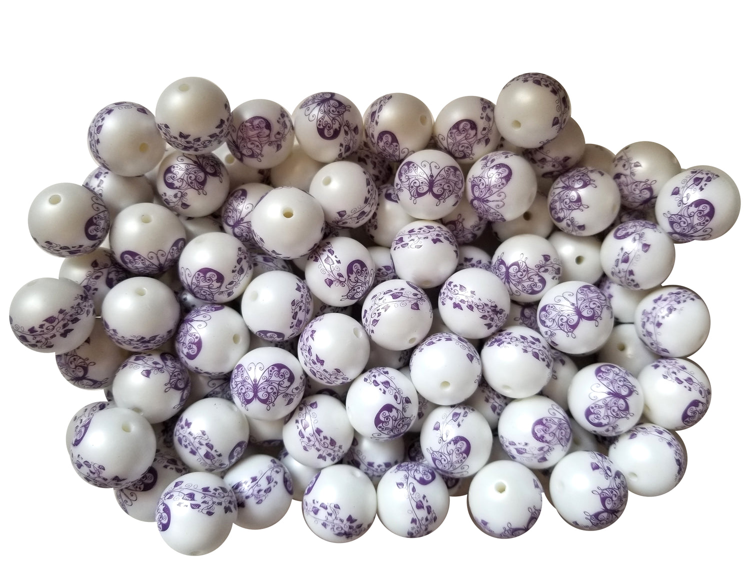 purple butterfly tattoo 20mm printed bubblegum beads