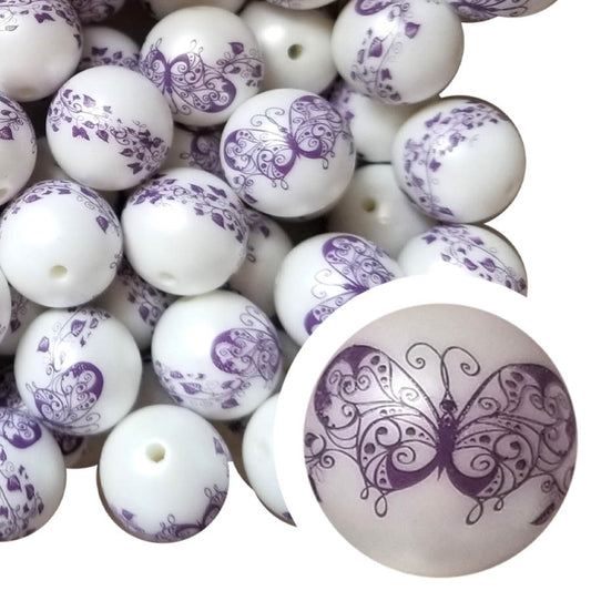 purple butterfly tattoo 20mm printed bubblegum beads