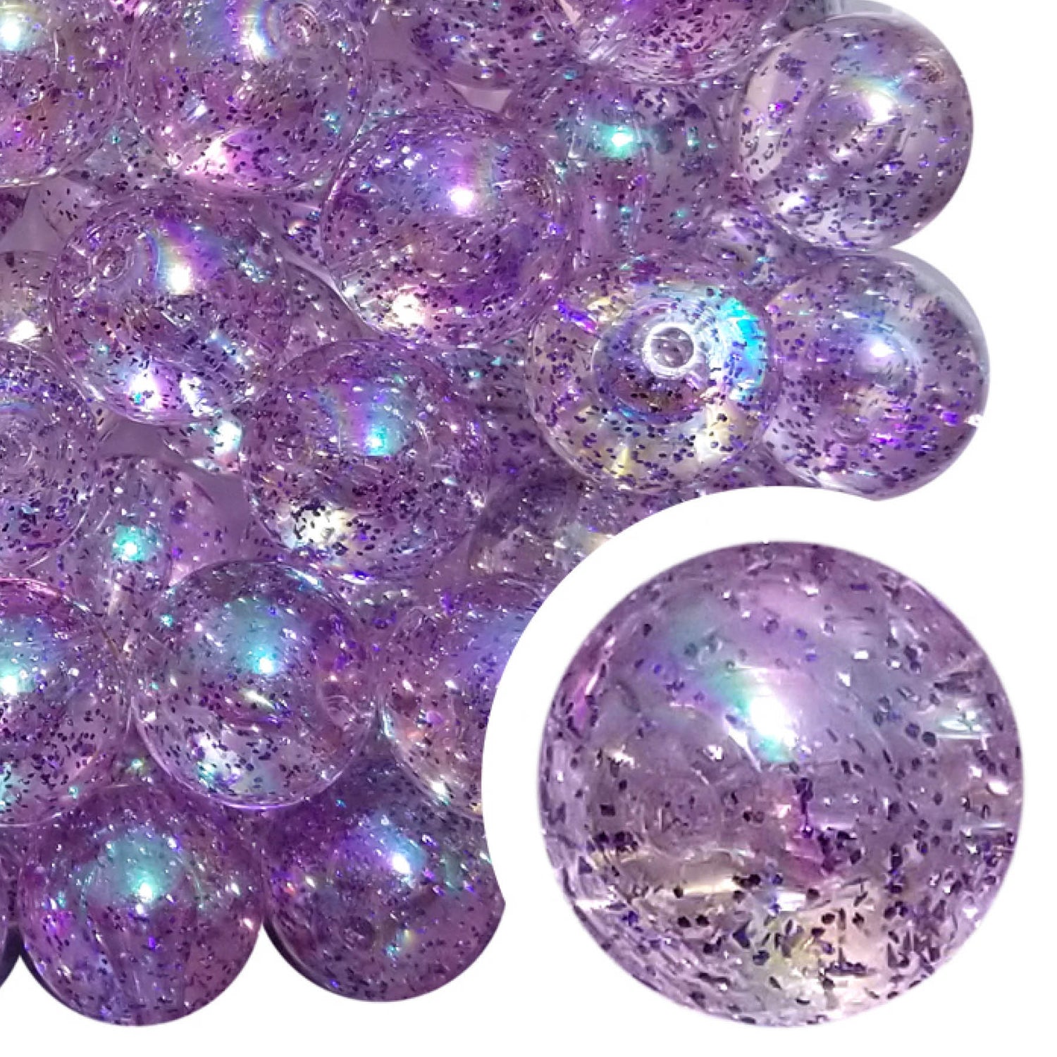 purple glitter bubble 20mm bubblegum beads