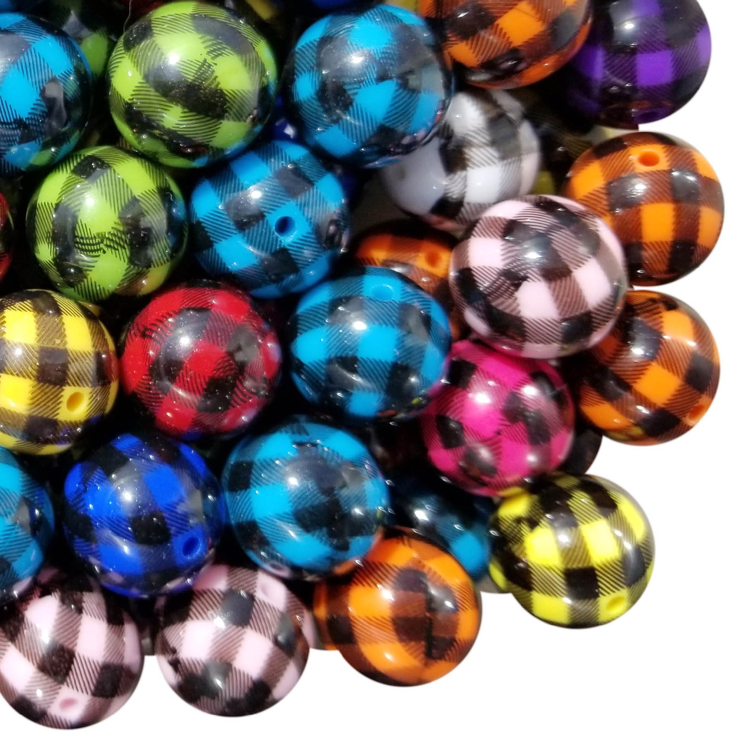 rainbow buffalo check plaid 20mm printed bubblegum beads