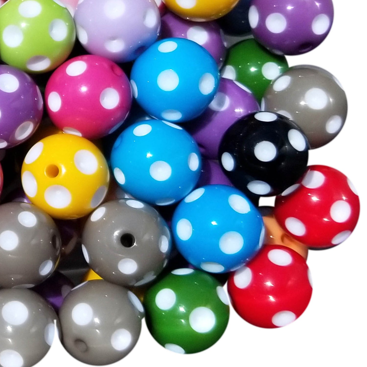 rainbow dots 20mm bubblegum beads