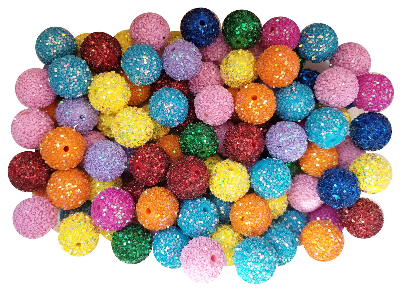 rainbow glitter covered 20mm bubblegum beads