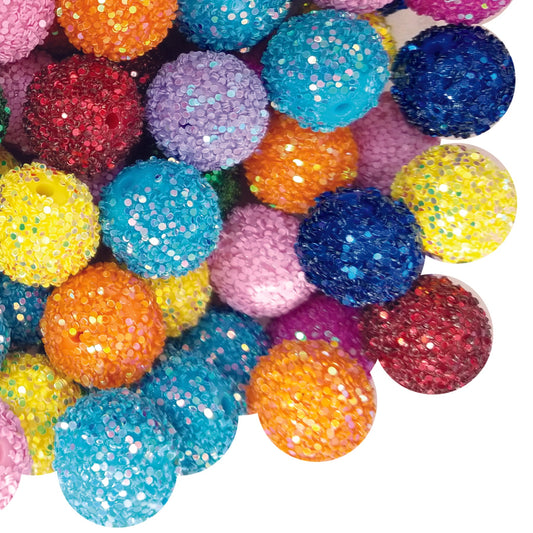 rainbow glitter covered 20mm bubblegum beads