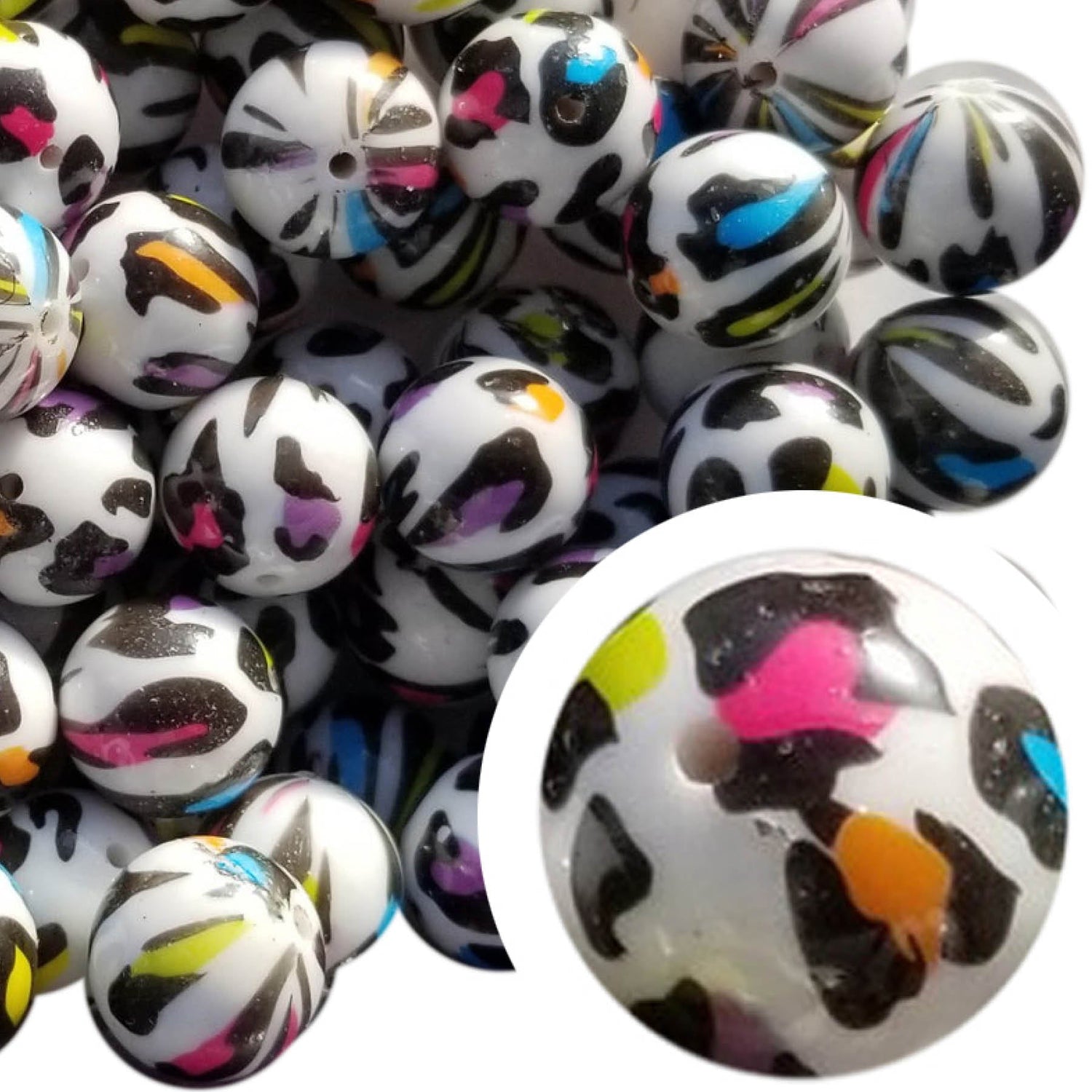 rainbow leopard print 20mm printed bubblegum beads