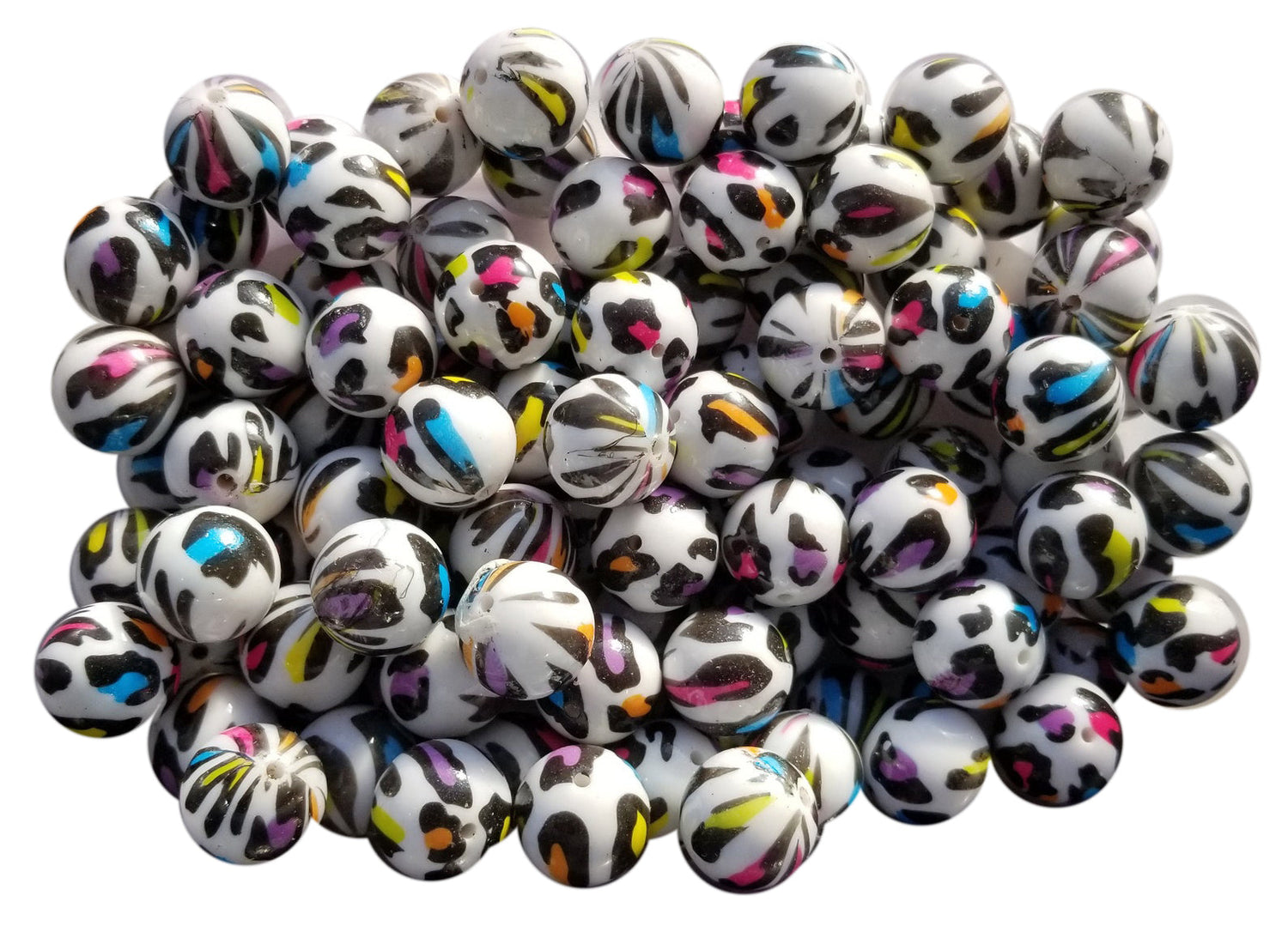 rainbow leopard print 20mm printed bubblegum beads