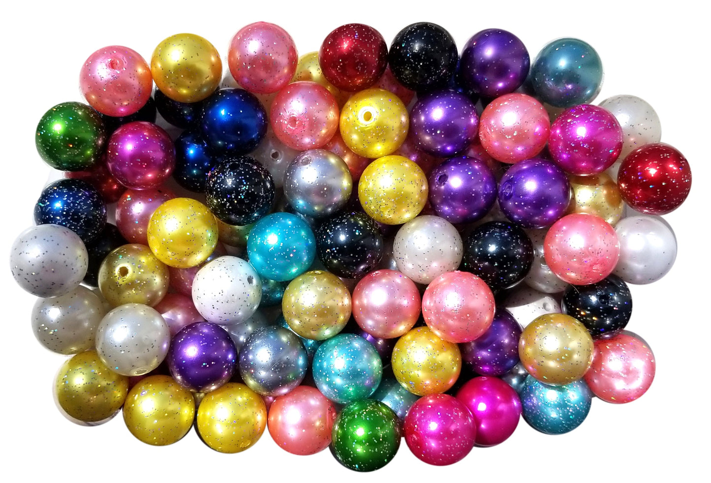 rainbow pearl glitter 20mm bubblegum beads