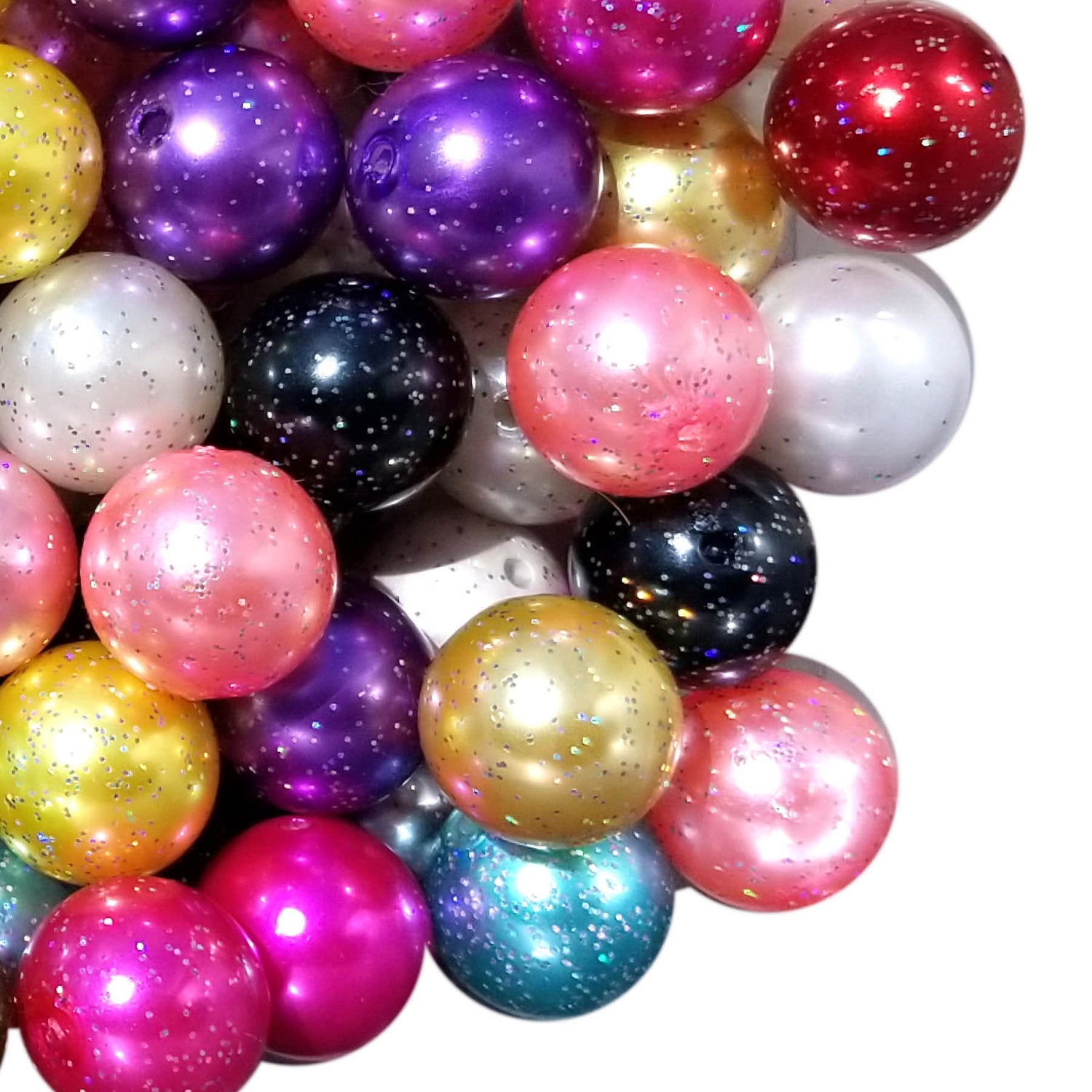 rainbow pearl glitter 20mm bubblegum beads