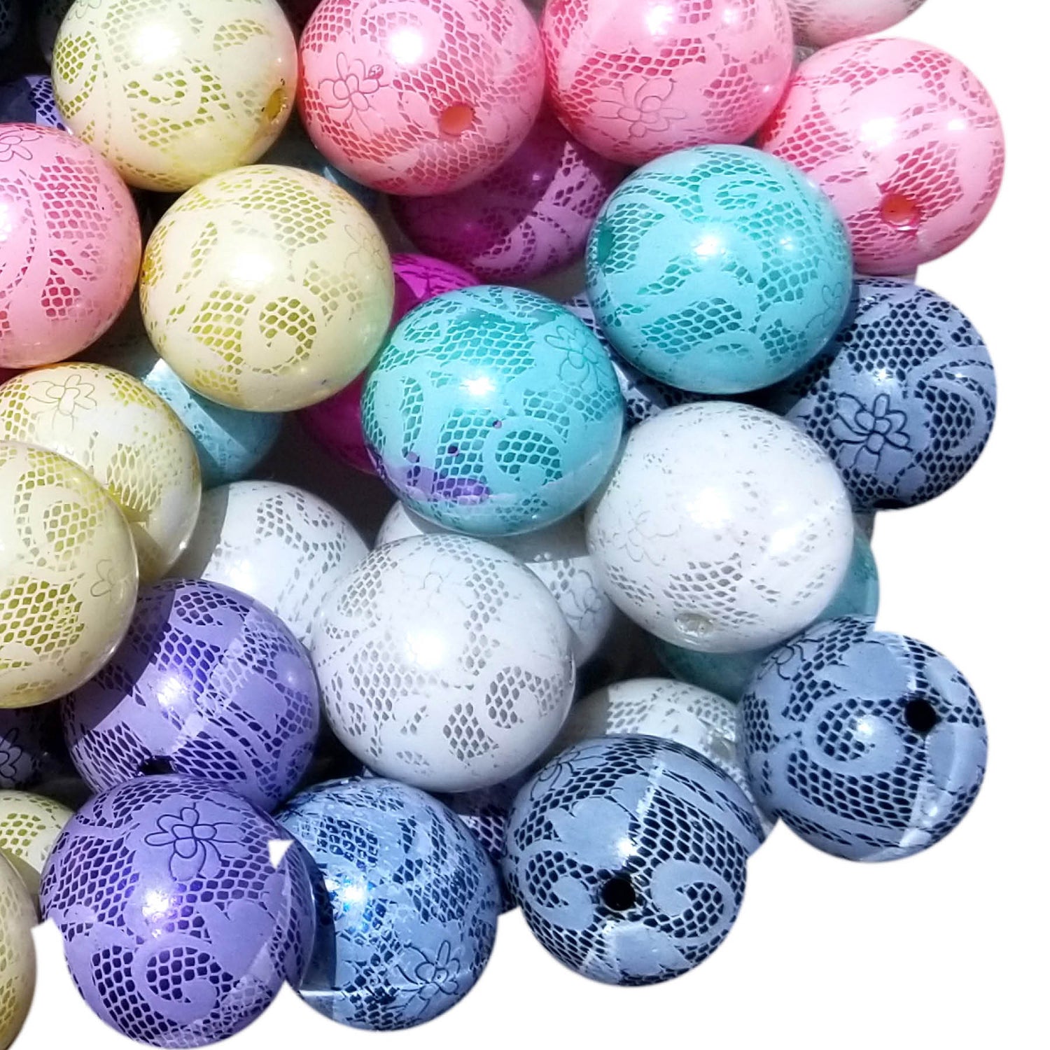 rainbow pearl lace 20mm bubblegum beads