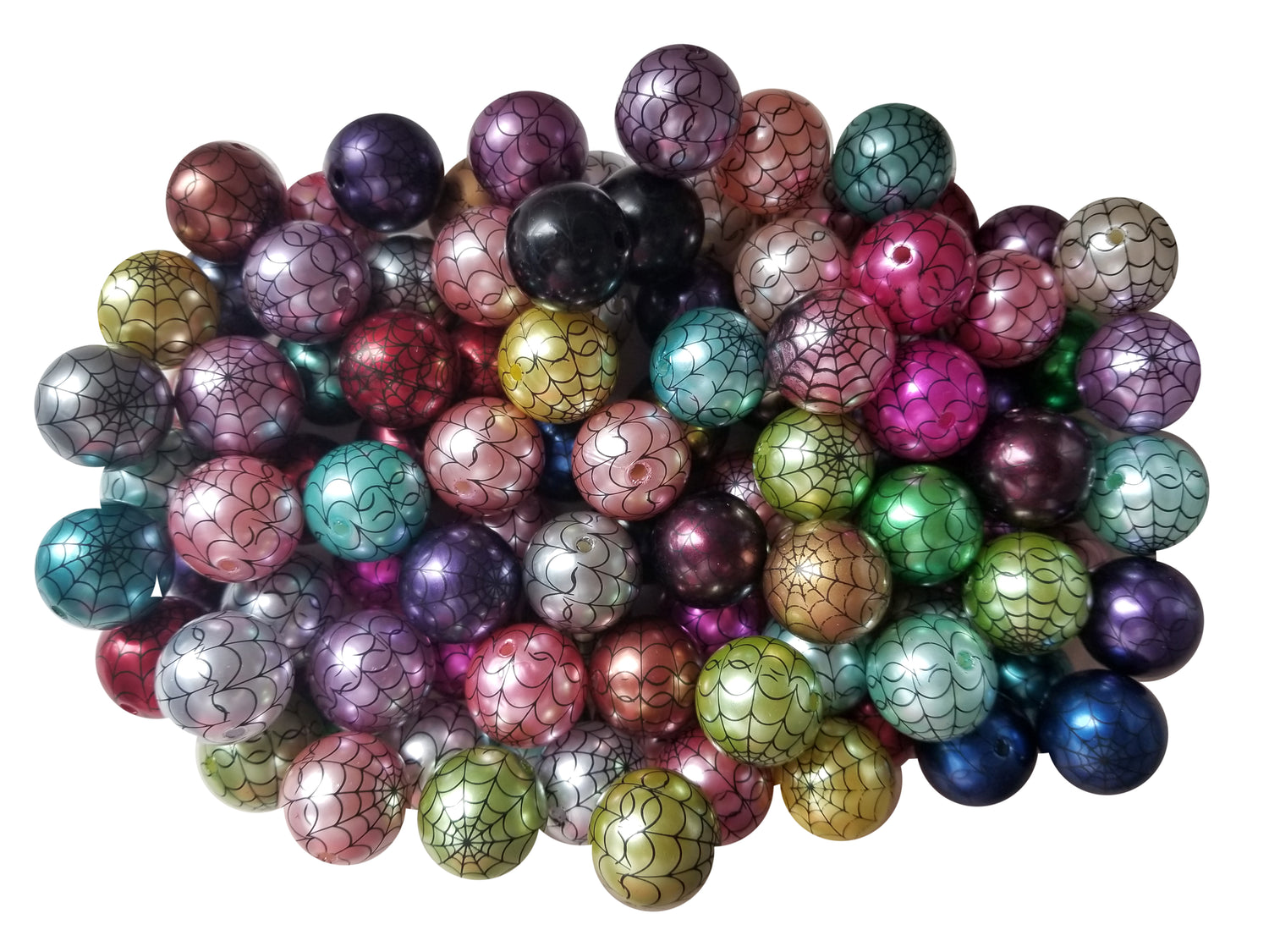 rainbow pearl spider web 20mm printed wholesale bubblegum beads